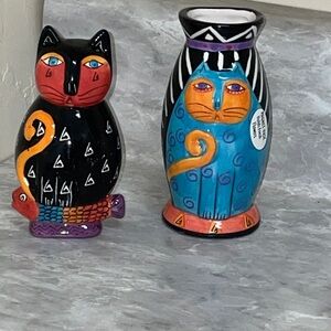 Laurel Burch 2 Magnet Vases Cat 4.25”